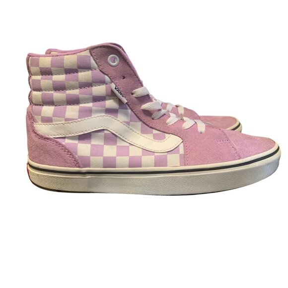 Vans Womens High-Tops Lilac Purple Checkered Skate Shoes Lace-Up Size 8 - Picture 2 of 5
